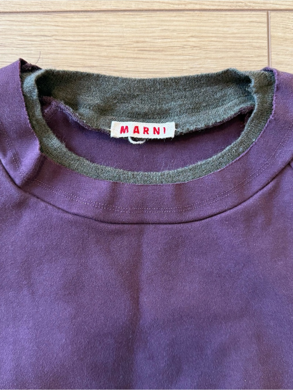 Marni Purple Tee with Olive Neck Trim